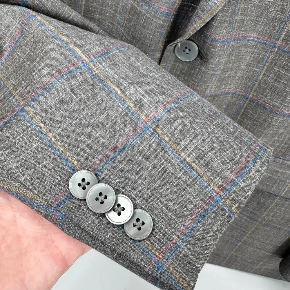 Austin Reed Blazer Mens 48 R Wool Silk Linen Gray Plaid Jacket Sport‎ Coat